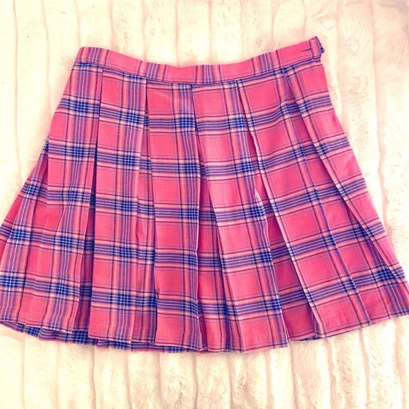 Sugar Thrillz Pink and Purple Pleated Plaid Skirt - Picture 3 of 6